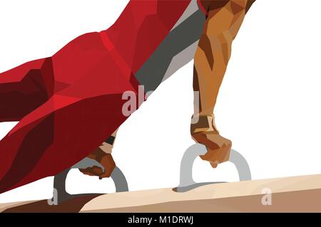 pomme horse athlete gymnast in artistic gymnastics. low poly vector Stock Vector