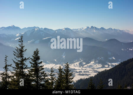View from Hinteres Hörnle to Unterammergau, Ammergauer Alpen, Bavaria, Germany Stock Photo