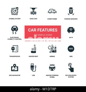 Car features - line design silhouette icons set Stock Vector