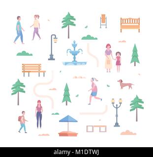 City park elements - set of modern flat design style objects Stock Vector