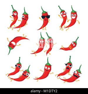 Funny red chili peppers - vector isolated cartoon emoticons Stock Vector