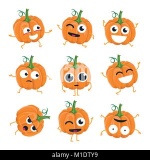 Funny pumpkin - vector isolated cartoon emoticons Stock Vector