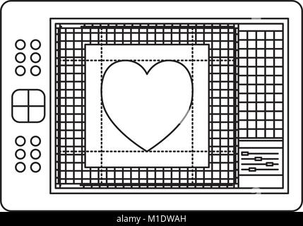 digitizer tablet with colours palette and heart design in black contour Stock Vector