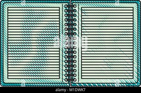 notebook opened with horizontal lines and metal spiral in colored crayon silhouette Stock Vector