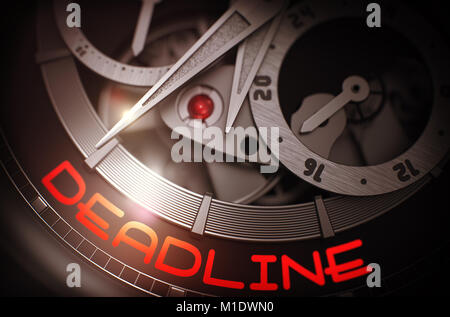 Deadline on Automatic Wrist Watch Mechanism. 3D. Stock Photo