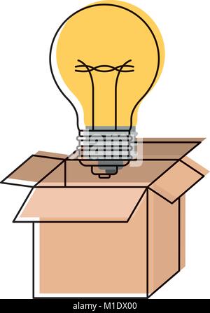 cardboard box and light bulb in watercolor silhouette Stock Vector