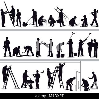Construction site with craftsmen at work Stock Vector