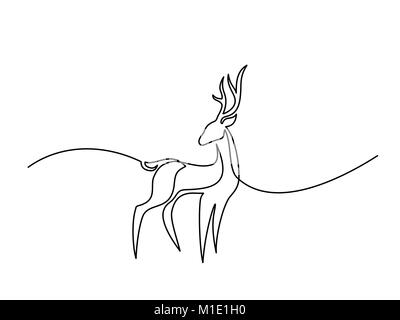 Continuous line drawing. Deer logo Stock Vector