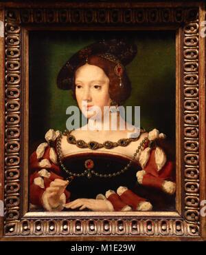 Portrait of Eleanor of Austria(1498-1558) Queen of France and Portugal. Painted by Joos van Cleeve in 1530 - 1540.