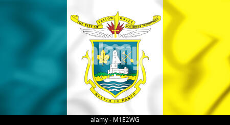 3D Flag of Yellowknife, Canada. 3D Illustration. Stock Photo