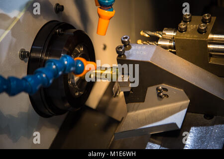Thread cutting on CNC lathing machine Stock Photo