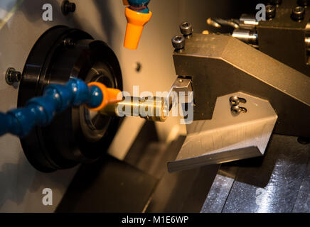 Thread cutting on CNC lathing machine Stock Photo