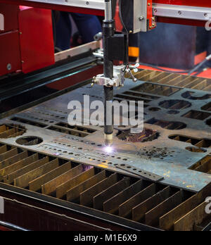 CNC gas cutting machine cut metal sheet Stock Photo