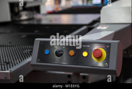 Button panel of CNC laser cutting machine Stock Photo