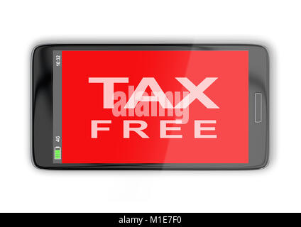 3D illustration of TAX FREE title on cellular screen, isolated on white. Stock Photo