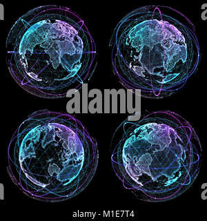 Set world map point, line, composition, representing Global network connection, international meaning. 3d illustration. Stock Photo