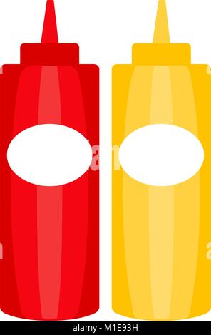 Colorful ketchup mustard sauce bottle icon poster. Stock Vector