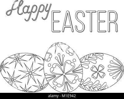 Happy easter black and white poster three egg set. Stock Vector