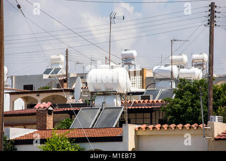 Solar powered water heating system. Solar water heating (SWH) Stock Photo