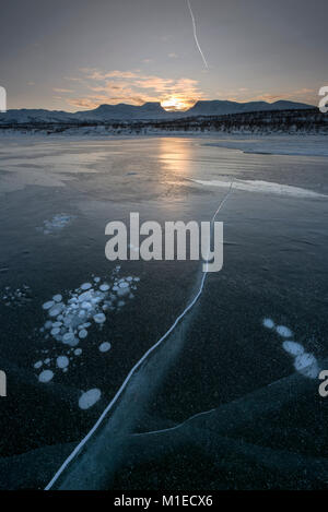 Frozen Lake Tornetrask in the Swedish Arctic Stock Photo