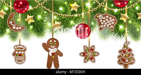 Christmas background with hanging gingerbreads Stock Vector