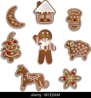 Christmas gingerbread cookies on white background Stock Vector
