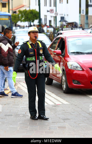 Peru, Cusco. Peru's Policia Nacional, Numerous in Cusco this Day because of  a Scheduled Political Demonstration Stock Photo - Alamy