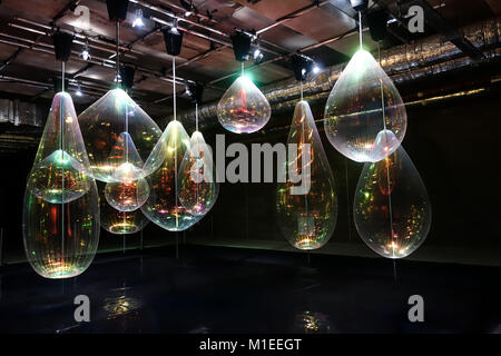 LONDON, UK-22 JAN 2018: Reflecting Holoons by Michiel Martens & Jetske Visser is on public display at  Canary Wharf's Winter Lights Festival 2018. Stock Photo