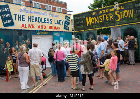 A revived seaside freak show along with The Headless Lady and Monster Show. Stock Photo