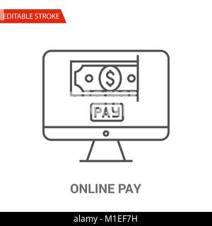 Online Pay Icon. Thin Line Vector Illustration - Adjust stroke weight - Expand to any Size - Easy Change Colour - Editable Stroke - Pixel Perfect Stock Vector
