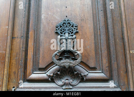 The 18th century door of the Hotel d’Albret at 31, rue des Francs Bourgeois in the Marais district of Paris. It was erected in the 16th century. Stock Photo