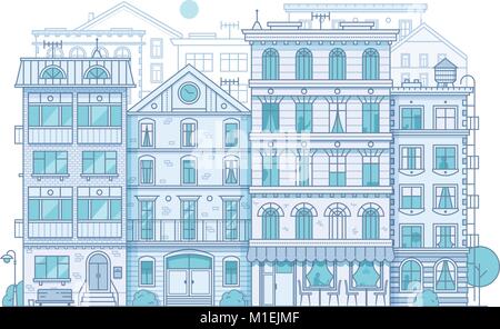 Modern City Scene in Thin Line Design Stock Vector