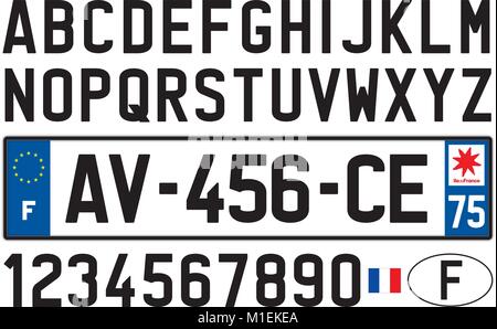 France car plate, letters, numbers and symbols Stock Vector