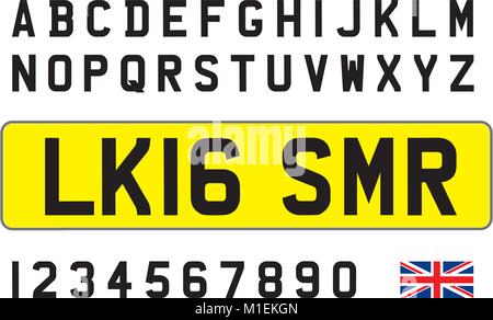 United Kingdom car plate, letters, numbers and symbols Stock Vector