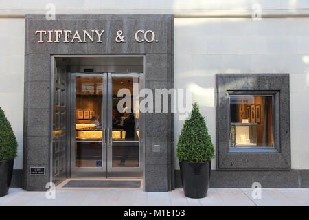 LOS ANGELES, USA - APRIL 5, 2014: Tiffany and Co store in Beverly Hills, Los Angeles.  According to Millward Brown Tiffany & Co is among top 10 most v Stock Photo