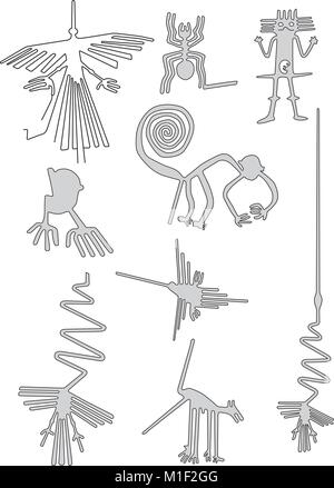 Nazca lines from Nazca desert in Peru.eps Stock Vector