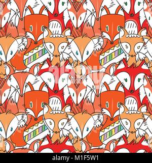 Seamless pattern with cutest scandinavian foxes. Animal vector ornament in simple doodle style Stock Vector