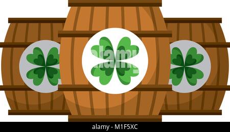 three wooden barrel sticker clover Stock Vector