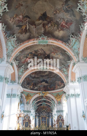 St.Gallen, Switzerland, the white splendor of the Baroque and the interior paintings of the Cathedral