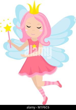 Cute little fairy icon, cartoon style. Isolated on white background. Vector illustration. Stock Vector