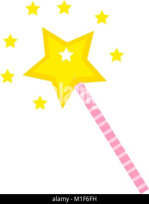 Magic wand icon, flat, cartoon style. Isolated on white background. Vector illustration. Stock Vector