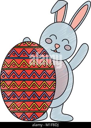 easter celebration with rabbit behind the big egg Stock Vector