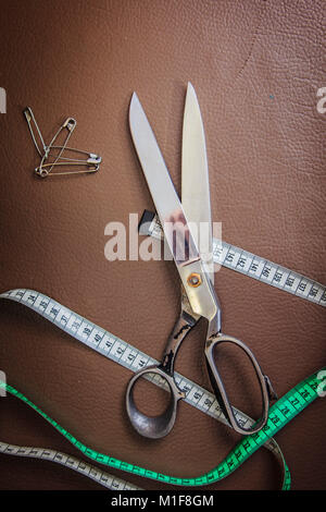 Clothing accessories,thread, scissors and measuring tape Stock Photo