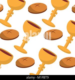 seamless pattern christianity religious grail and bread Stock Vector