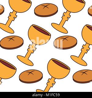 seamless pattern christianity religious grail and bread Stock Vector
