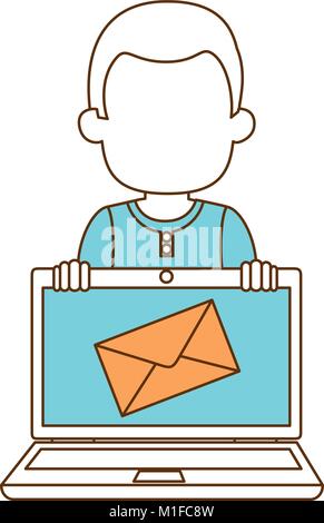 man using laptop with envelope mail Stock Vector