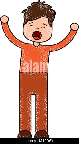 young cartoon boy yawning stretching arms Stock Vector