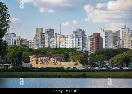 Bandeiras Monument, Ibirapuera Park and city skyline - Sao Paulo, Brazil Stock Photo