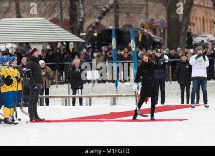 wStockholm, Sweden, 30th January, 2018. The Duke and Duchess of Cambridge's Tour of Sweden 30th-31th January,2018. Here at Vasaparken, Stockholm. /Alamy Live News Stock Photo