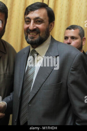 Gaza City, Gaza Strip, Palestinian Territory. 2nd May, 2014. (FILES) This file photo taken on June 18, 2015 shows Hamas senior leader Imad al-Alami reacts after his arrival to Gaza Strip, in Gaza city. Al-Alami who died Tuesday, January 30, 2018 of his injuries while inspecting his personal weapon in his home three weeks ago Credit: Ashraf Amra/APA Images/ZUMA Wire/Alamy Live News Stock Photo